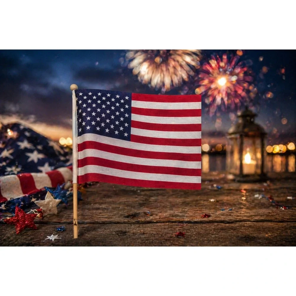Set of Small American Flags on Wooden Sticks Patriotic Decor 4x6 Inch‎ USA Flags